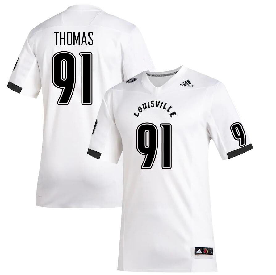 Men #91 Tawfiq Thomas Louisville Cardinals College Football Jerseys Sale-White - Click Image to Close